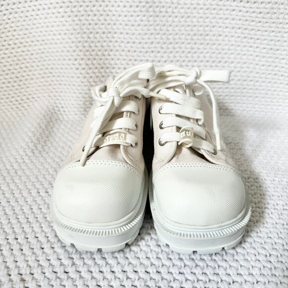 Mudd Y2K White Canvas Lug Sole Platform Square Toe Mule Slip On Lace Up Shoes 7 - Picture 3 of 9